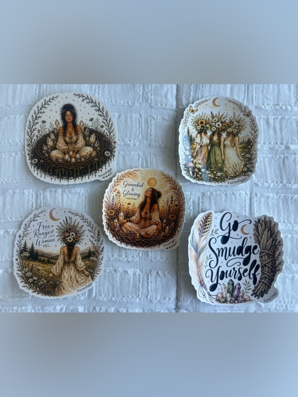 FarmDiggs Boho Cottagecore Sticker Bundle Set of 5 Vinyl Decals